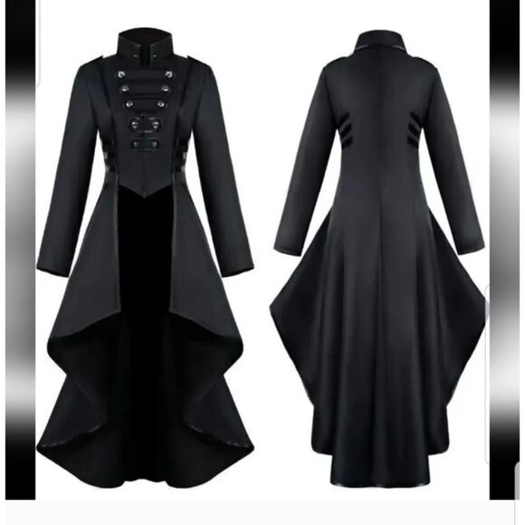 Vampire Viking Overcoat Dress  Solid Mock Neck Halloween Costume Steampu… - Picture 1 of 13
